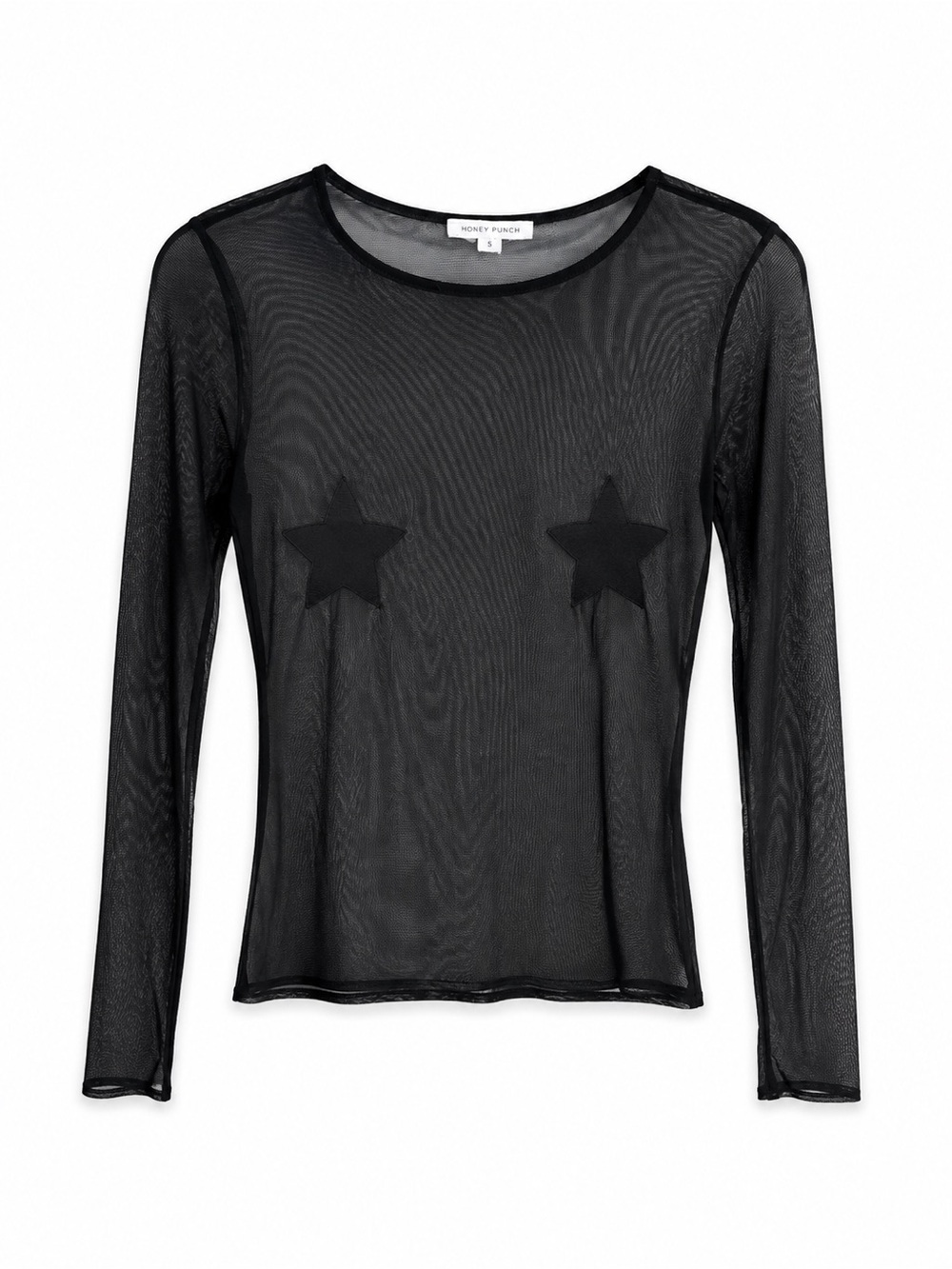 Honey Punch Black Mesh Star Patch Long Sleeve Festival Top Size S